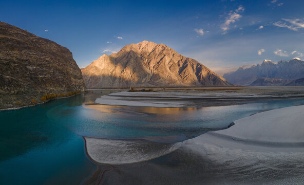 Aerial view of Majestic Saling Valley Khaplu at Dusk, Gilgit-Baltistan, Pakistan.