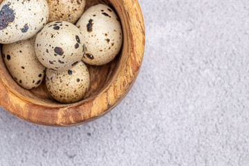 Easter quail eggs.  Spring background with small easter quail eggs. Vintage photo processing