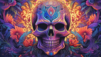 Surrealer Sch&auml;del - farbenfrohe psychedelische digitale Kunst