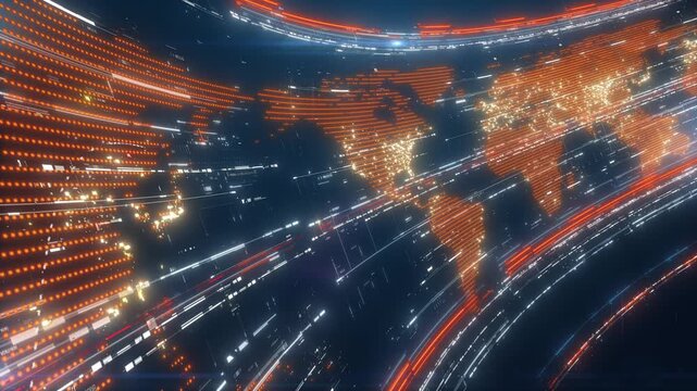 3d Curve World Map technology style looped