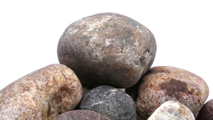 Pebbles piled on white background	