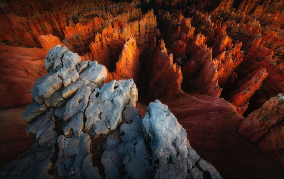 Aerial view of Bryce Canyon with majestic rock formations and breathtaking valley, Utah, United States.