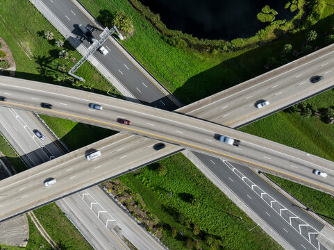 Aerial view of Sawgrass Interchange, Davie, Florida, United States.