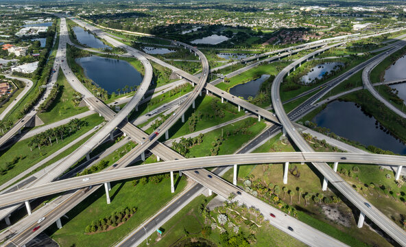 Aerial view of Sawgrass Interchange, Davie, Florida, United States.