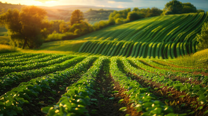 Fototapeta premium Lush, green fields stretching across rolling hills