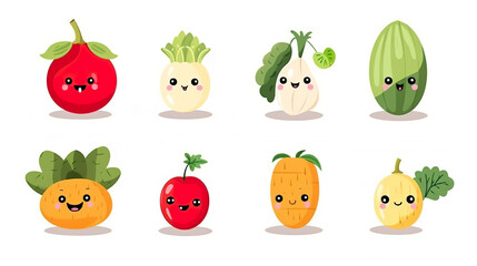 Fototapeta premium Vegetables characters isolated on pure white background