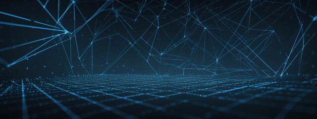 Tech-Inspired Data Transfer: Blue Slate Background Featuring Networking Connections and Copy Space