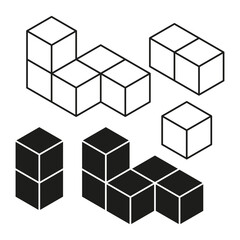 3D cube vector set. Isometric black and white blocks. Geometric shapes collection. Abstract design.
