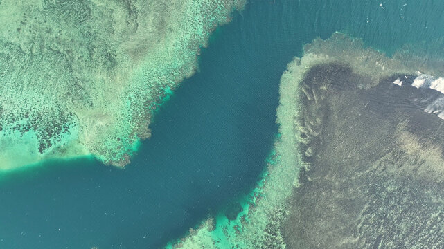 Aerial view of abstract reef and ocean, Fiji.