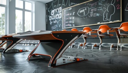 Naklejka premium Modern Classroom Design with Innovative Desks