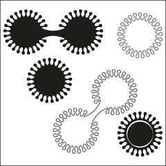 Abstract circular shapes. Wavy vector designs. Black and white icons. Modern graphic elements.