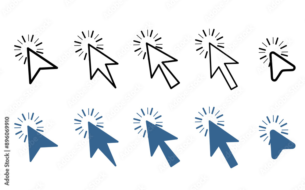 Poster set of hand pointer symbol in trendy flat style. computer mouse click cursor. click cursor collectio