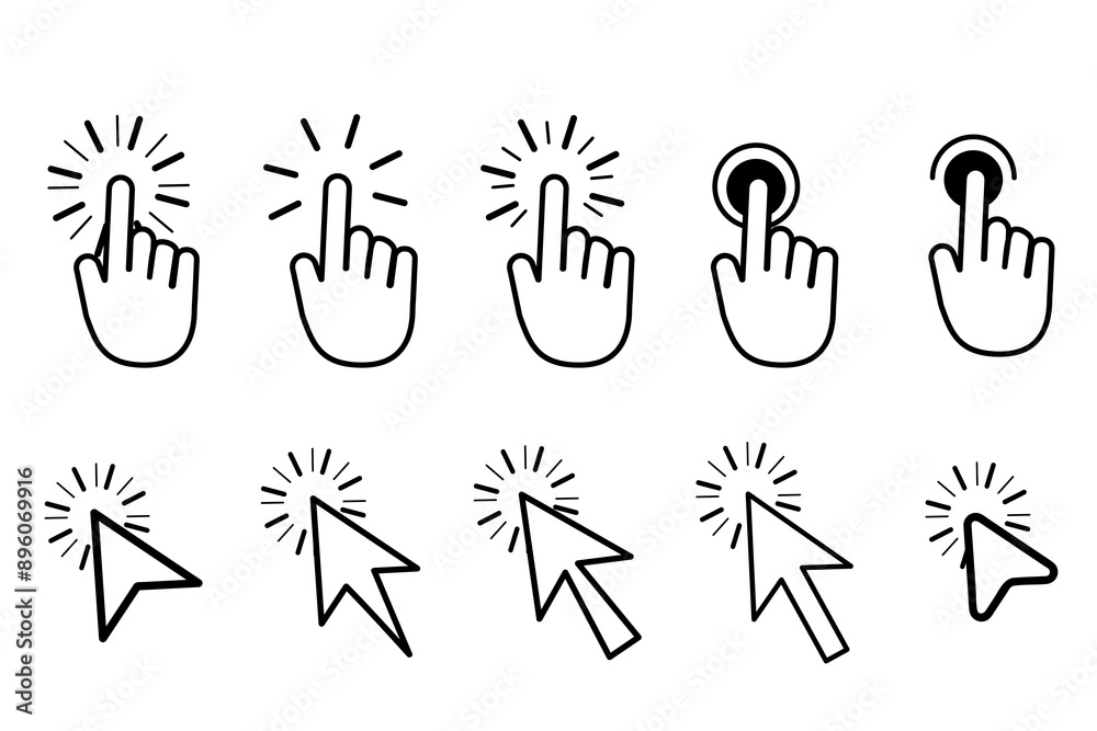 Aufkleber set of hand pointer symbol in trendy flat style. computer mouse click cursor. cursor collection. cli