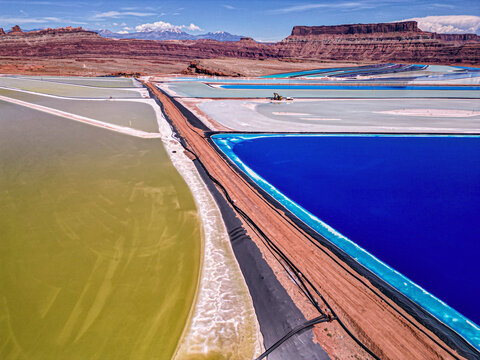Aerial view of Monticello pools with minerals, Moab, Utah, United States.