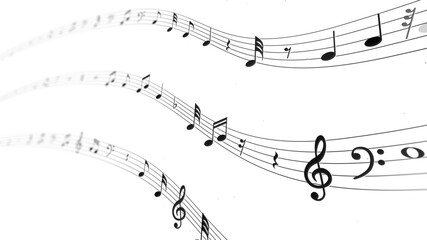 Fototapeta premium Musical note treble clef floating and flowing on staff line, abstract key tone on music sheet design, swirl tune score, classical creativity melody play background