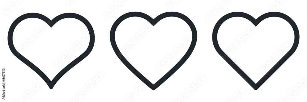 Wall mural set of heart symbols. linear concept design in vector graphic. outline web icon buttons. love sign i