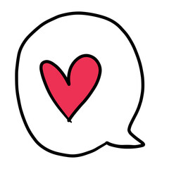 Hand drawn red heart in text bubble for communication, message, Valentine card, cute patches, shirt print, brooch, love sign, poster, post card, sticker, couple, romantic, anniversary, lover, print