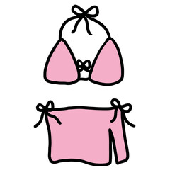 Hand drawn pink bikini for spring, summer break, leisure, activity, hobby, beach vibe, sea, sand, sun, ocean, diving, family trip, travel, vacation, cute patch, online shopping, fashion, swimming