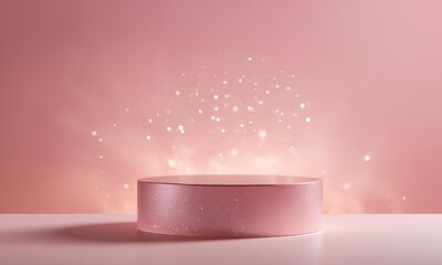 Smooth, Translucent Quartz Podium with Soft Glow and Minimal Pink Backdrop
