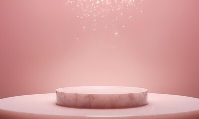 Minimalist Pale Pink Background with Softly Glowing Quartz Podium for Beauty Products

