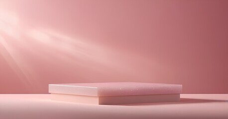 Fantasy Podium of Softly Glowing Quartz with Smooth Top Against Pale Pink Backdrop
