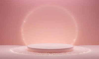 Translucent Quartz Podium with Gentle Sparkles and Minimalist Pale Pink Background

