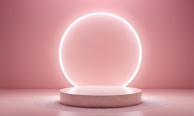 Glowing Quartz Podium with Floating Sparkles and Pale Pink Backdrop