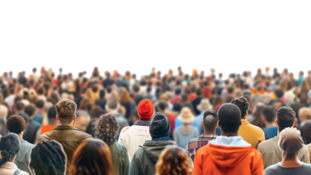 PNG  Diverse crowd gathering outdoors together.