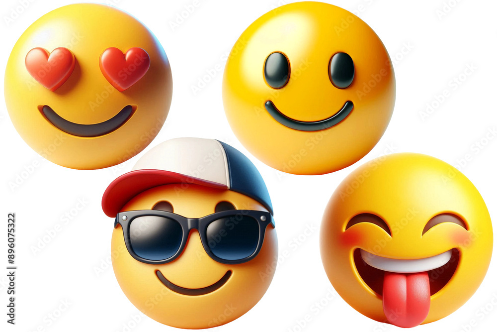 Poster 3d rendering set of emoji isolated on a transparent background