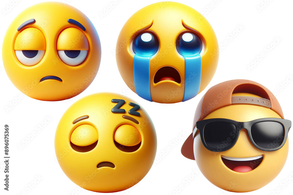 Fototapete 3D rendering set of emoji isolated on a transparent background