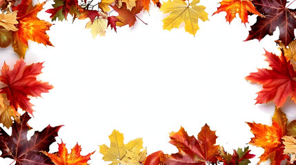 Obraz premium Autumn themed frame on white background with space for text or design