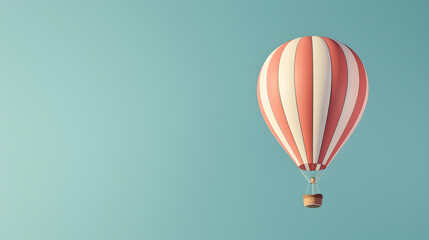 Fototapeta premium Floating Hot Air Balloon: A hot air balloon floating on a solid pale blue background.