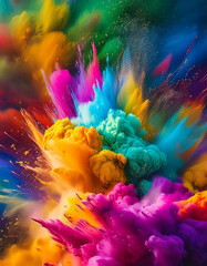 Fototapeta premium Explosion splash of colorful powder with freeze isolated on background