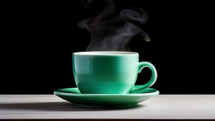 Create an image of a white coffee cup filled almost to the brim with coffee, with steam rising visibly above the cup