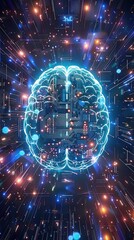 Futuristic brain with circuitry and vibrant glowing elements