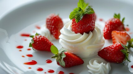 Sophisticated dessert with fresh strawberries and whipped cream, a blend of elegance and simplicity