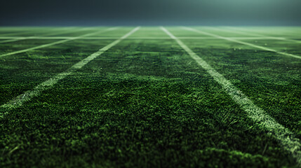 Obraz premium A detailed close-up view of lush green grass turf on an athletic field, showcasing the texture and vibrant color of the grass.