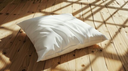white pillow mockup , wooden floor mockup , pillow on wooden floor mockup