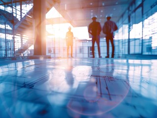 Engineers and architects designing and inspecting building safety in academic setting