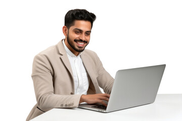 PNG  Smiling man using laptop