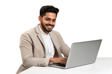 PNG  Smiling man using laptop