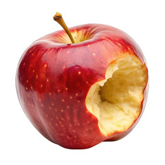 Partially eaten red apple isolated on transparent background