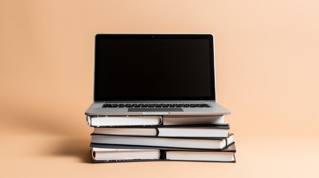 A notebook stacked on top of a laptop, suggesting a busy workday in progress.