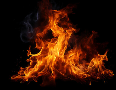  Fire Flames on Black Background- Intense fire flames dancing against a dark black backgroun_1(146)