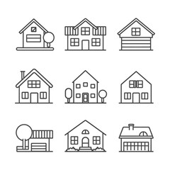 minimalist line art icon house collection set logo symbol