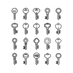 minimalist line art icon key collection set logo symbol