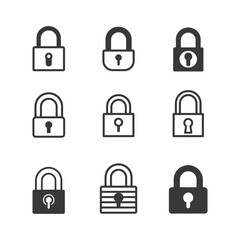 minimalist line art icon lock collection set logo symbol