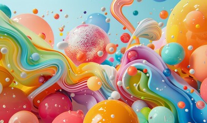 Playful abstract composition with whimsical shapes, vibrant colors, and a sense of joy and spontaneity