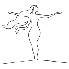 Abstract woman silhouette, one line drawing on white isolated background, vector