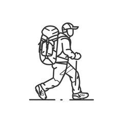 Obraz premium minimalist line art icon backpacker man in action logo symbol